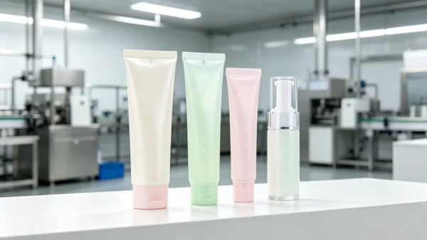 Private label feminine care product line samples with wash, gel, and serum packaging at KangbaiNian