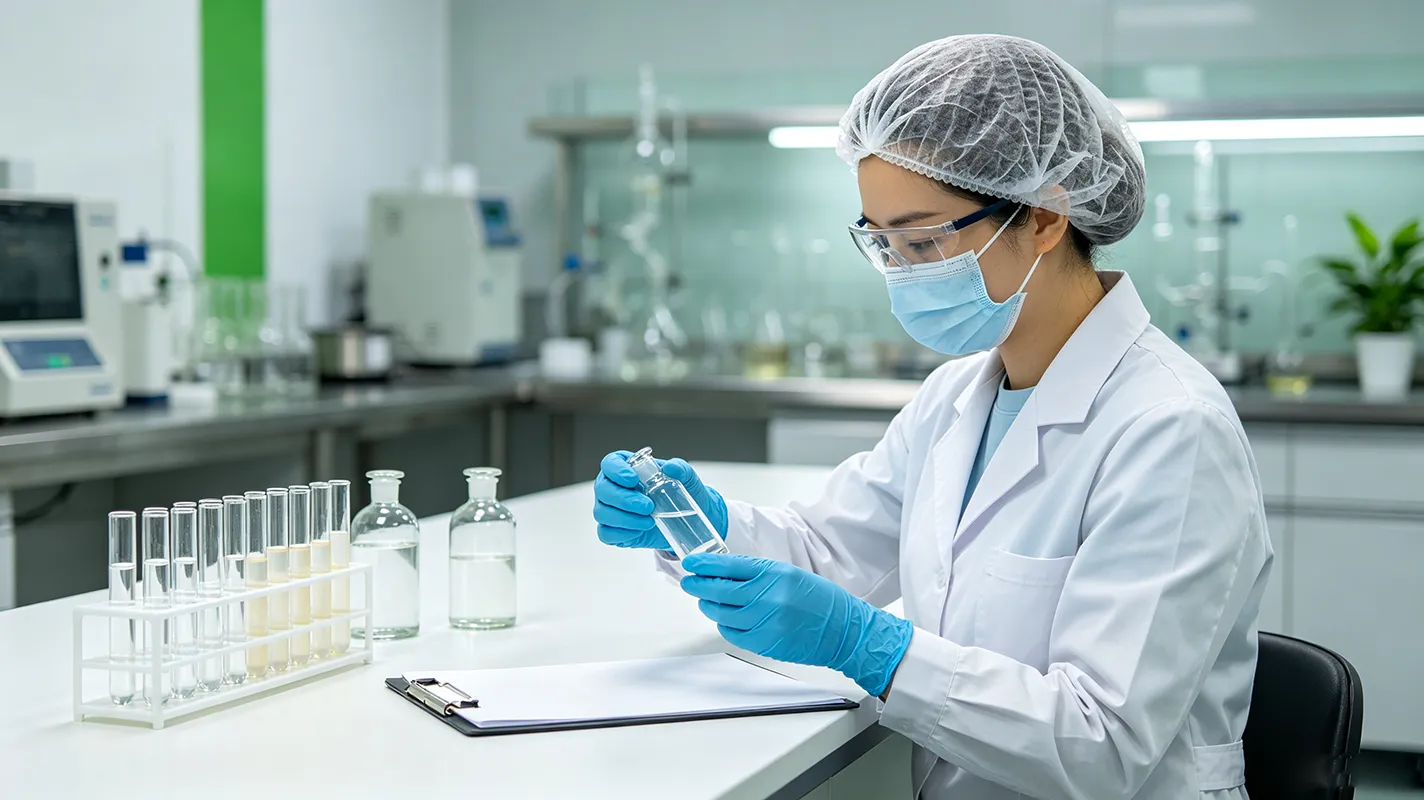 Quality control testing of a private label cosmetic batch in a GMP laboratory supporting ASEAN cosmetic compliance for OEM clients