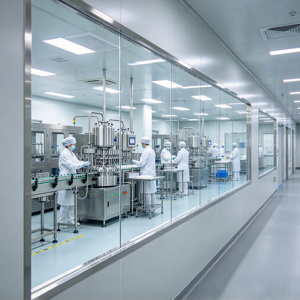 GMP clean workshop viewed from the factory visit corridor