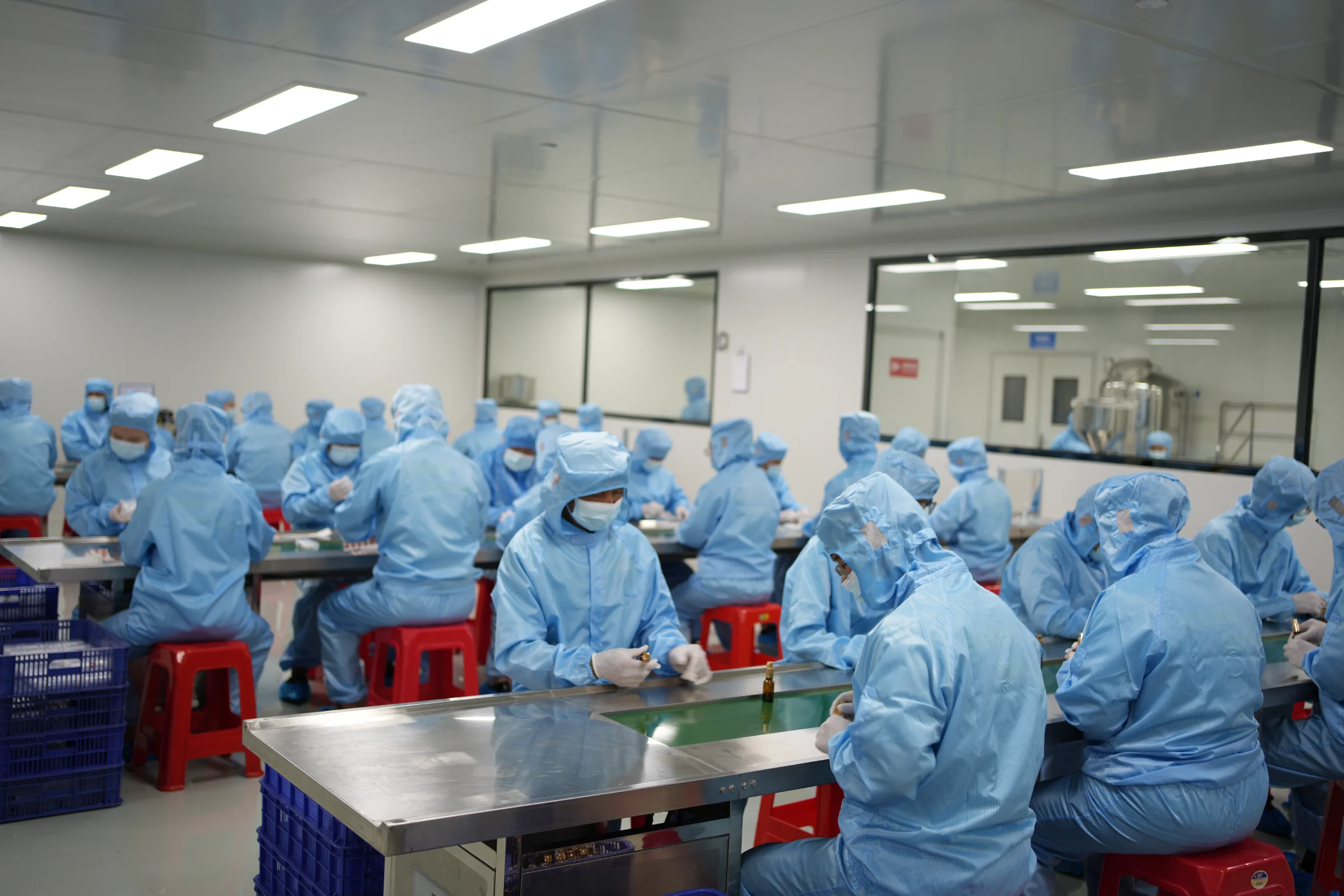Cosmetic OEM workshop production line in a GMP cleanroom