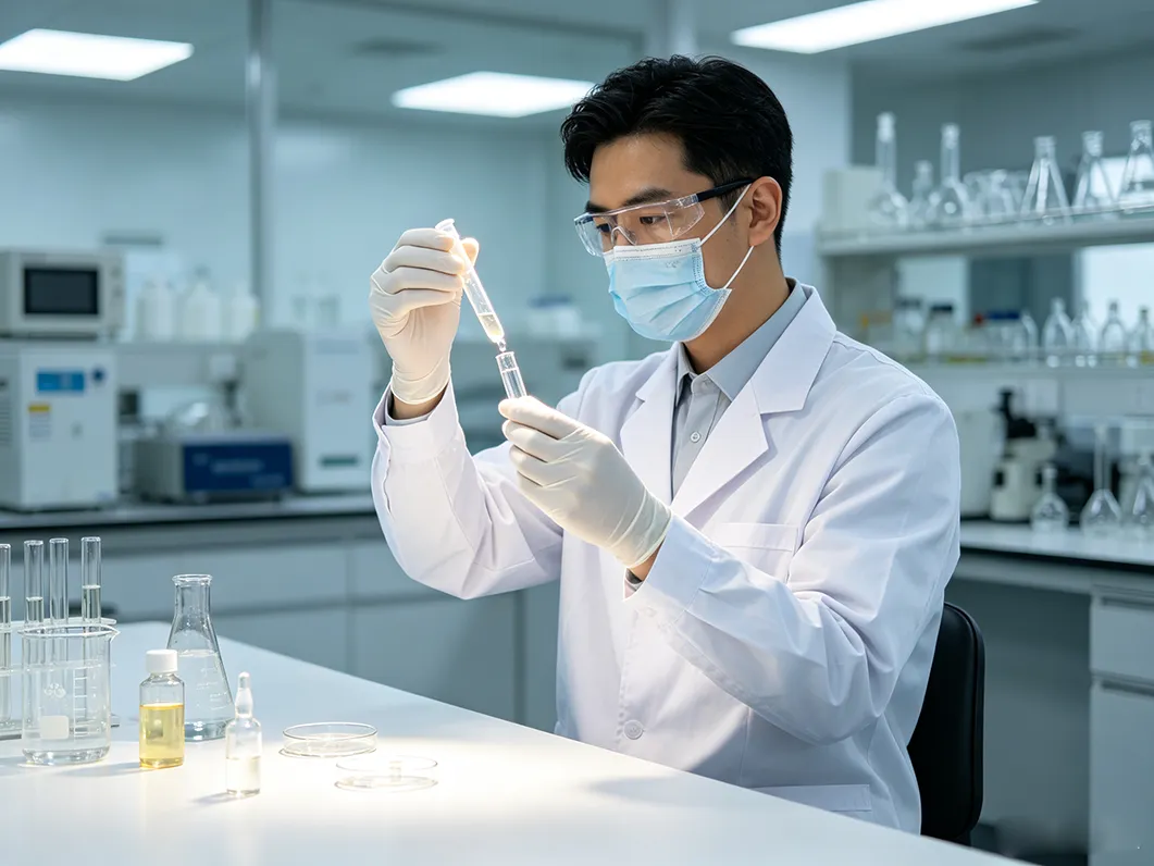 Kangbai Nian quality-control inspection of a private-label cosmetic sample